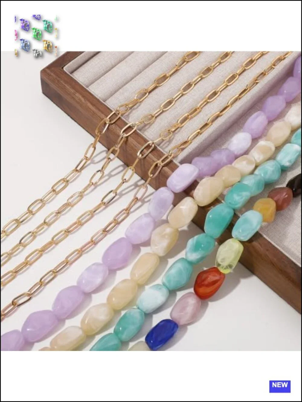 Boho Irregular Resin Beaded Layered Necklace with Gold Chain